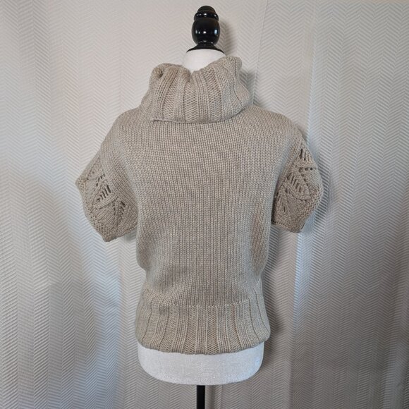 Moda International Chunky Wool Blend Sweater Crochet Turtleneck Neutral Medium - Picture 2 of 10